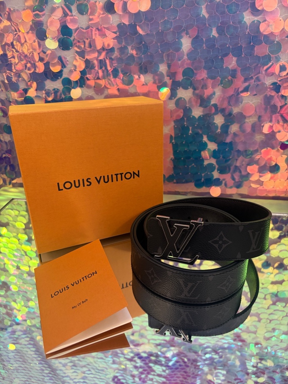 Louis Vuitton Black Monogram LV Reversible 110/44 Eclipse belt authentic mens